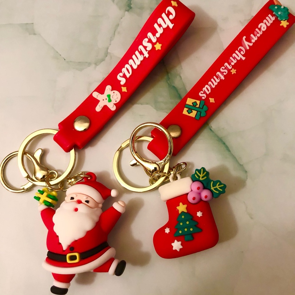 Festive Santa and Stocking Keychains